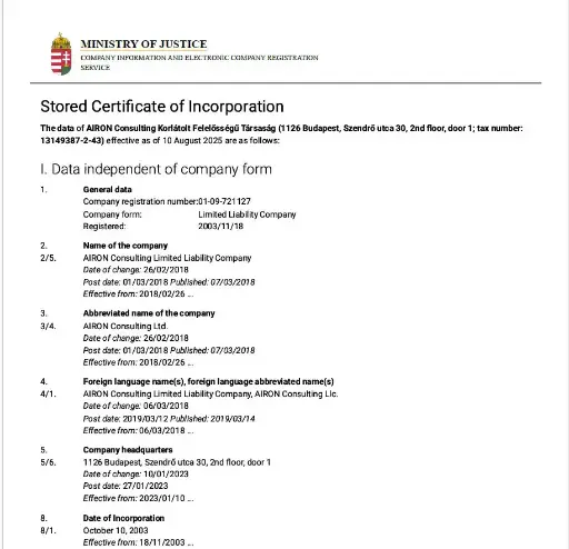 HU Extract of Company Register - PDF format